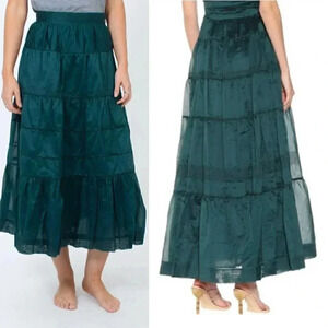 NEW Ulla Johnson Margot Maxi Skirt Teal Silk Blend Cottagecore Prairie Bohemian